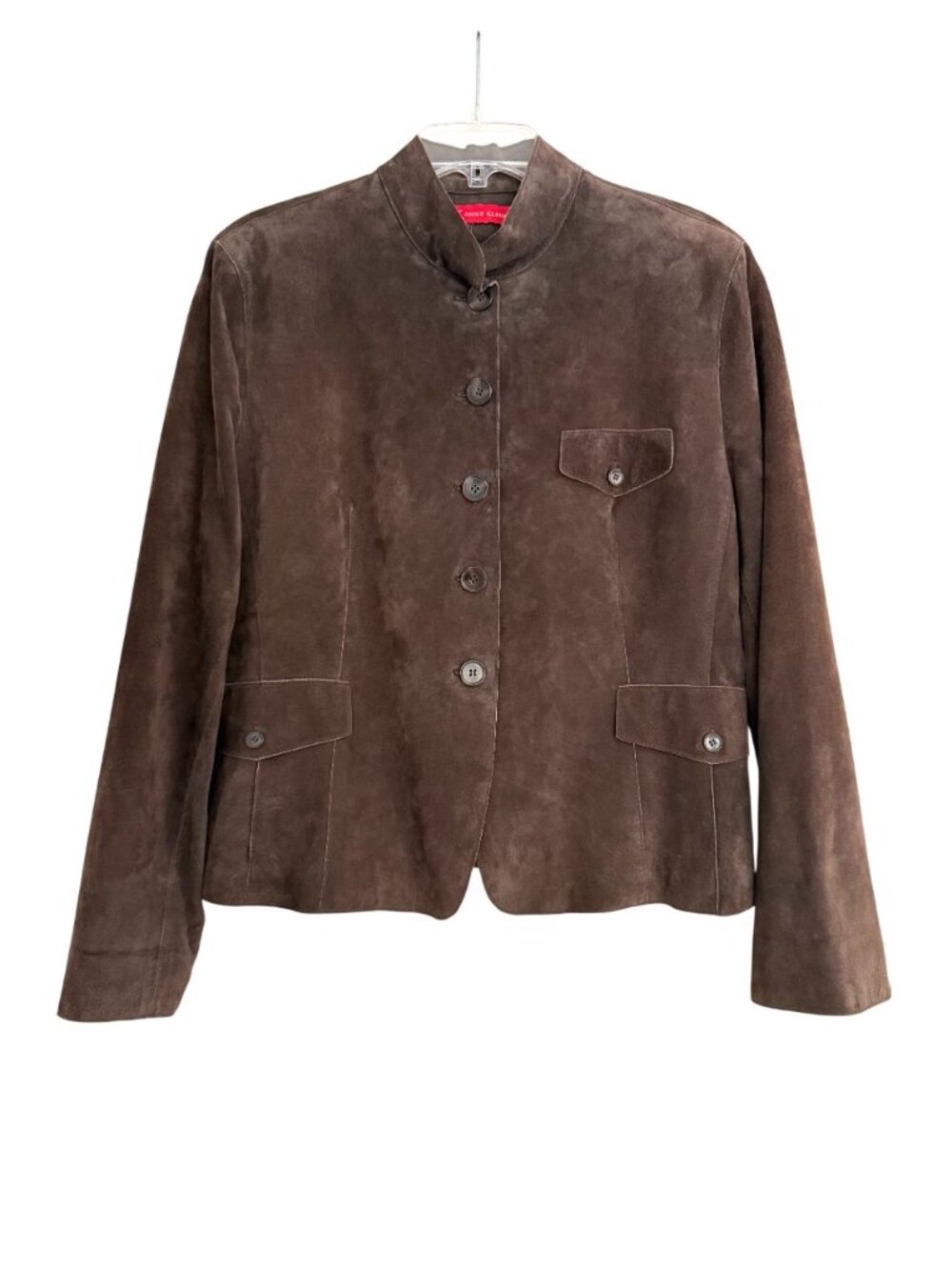 Anne Klein Suede Leather Jacket Mandarin Collar Tyrolean Brown Womens Size L/XL